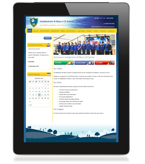 Haddenham St. Mary's CE School website on tablet device