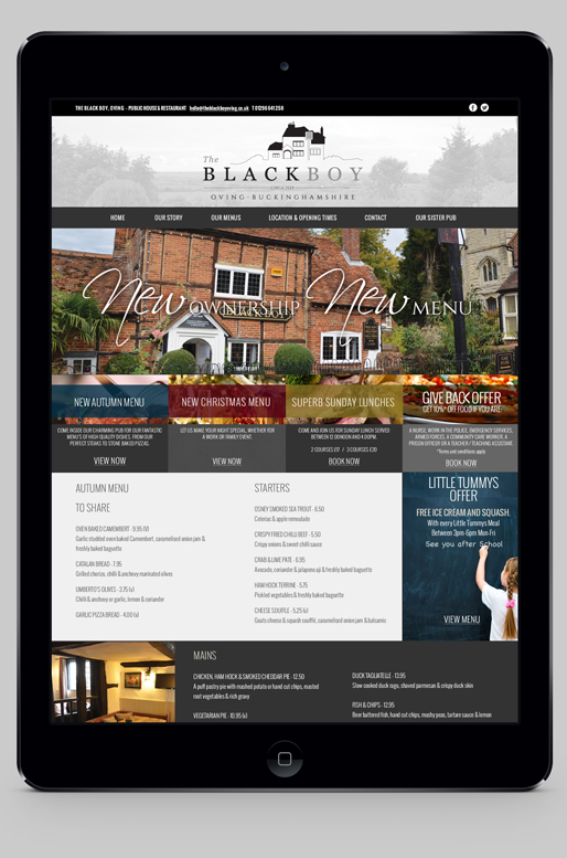 The Black Boy Oving website design by Shared Creative Aylesbury